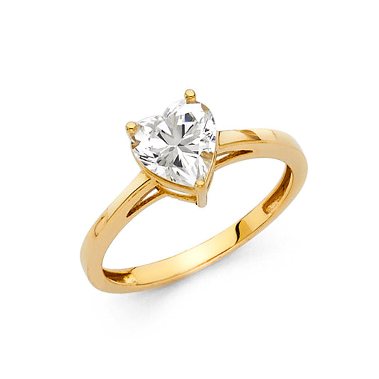 14K Yellow Gold Heart Cut Solitaire CZ Ring