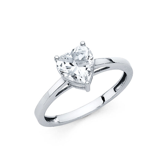 14K White Gold Heart Cut Solitaire CZ Ring