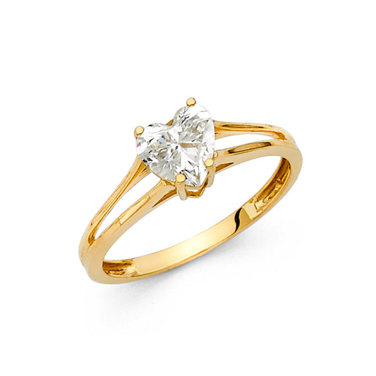 14K Yellow Gold Heart Cut Solitaire CZ Ring
