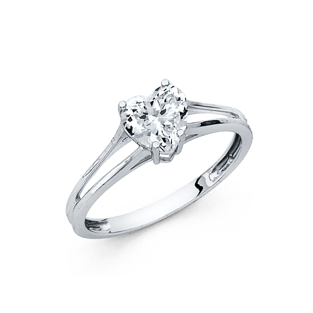 14K White Gold Heart Cut Solitaire CZ Ring