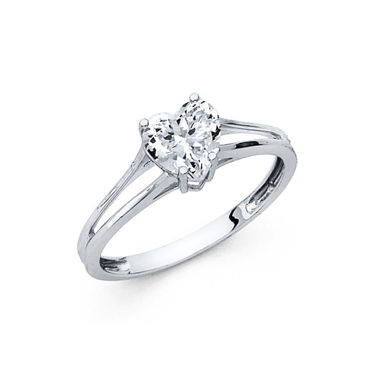 14K White Gold Heart Cut Solitaire CZ Ring