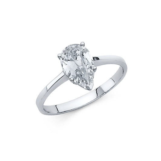 14K White Gold Pear Shaped Solitaire CZ Ring