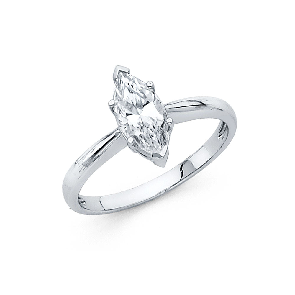 14K White Gold Marquise Shaped Solitaire CZ Ring