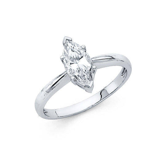 14K White Gold Marquise Shaped Solitaire CZ Ring