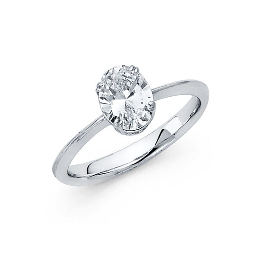 14K White Gold Oval Shaped Solitaire CZ Ring
