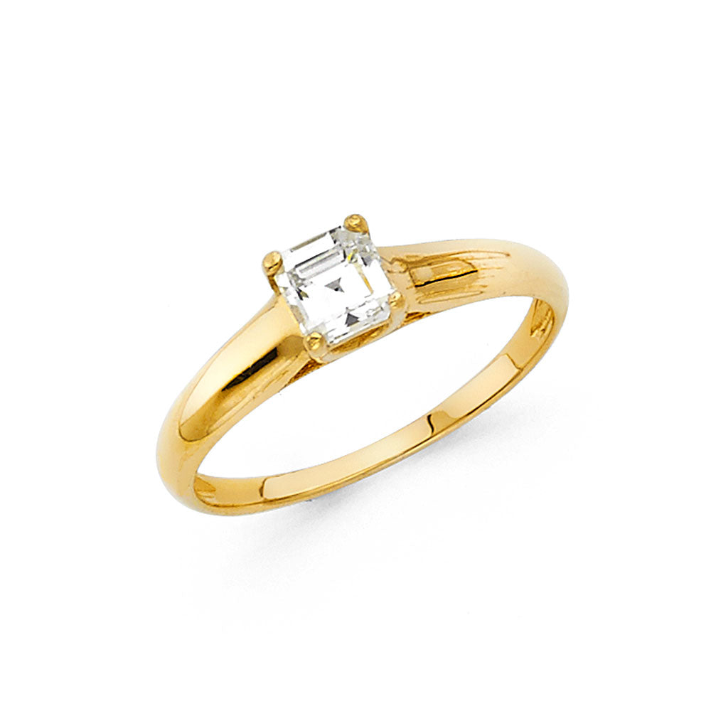 14K Yellow Gold Princess Cut Solitaire CZ Ring