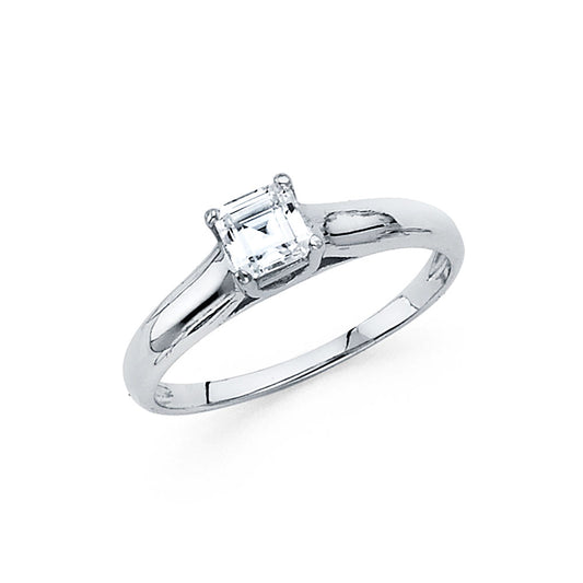 14K White Gold Princess Cut Solitaire CZ Ring