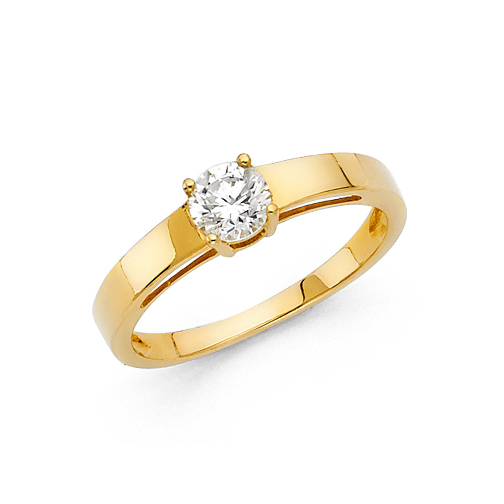 14K Yellow Gold Women’s Round Cut Solitaire CZ Engagement Ring