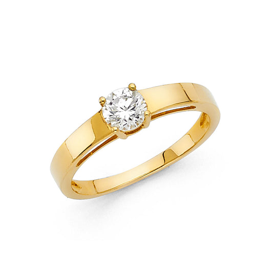 14K Yellow Gold Women’s Round Cut Solitaire CZ Engagement Ring