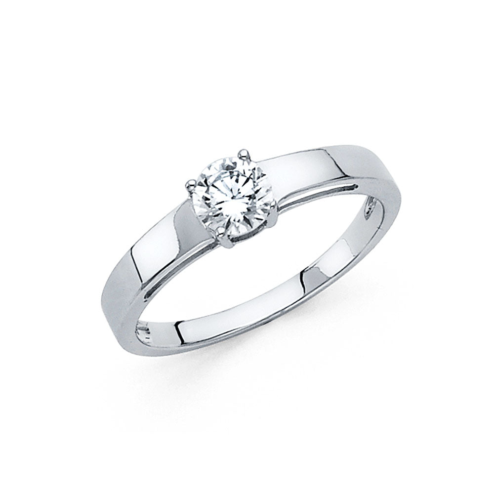 14K White Gold Women’s Round Cut Solitaire CZ Engagement Ring