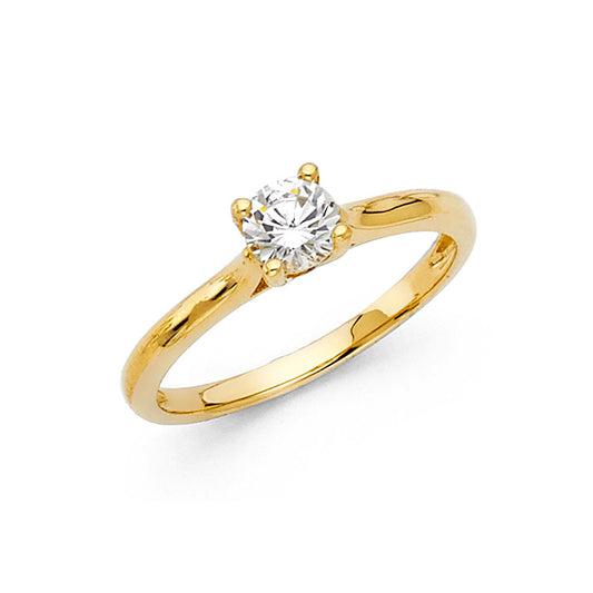 14K Yellow Gold Women’s Round Cut Solitaire CZ Engagement Ring
