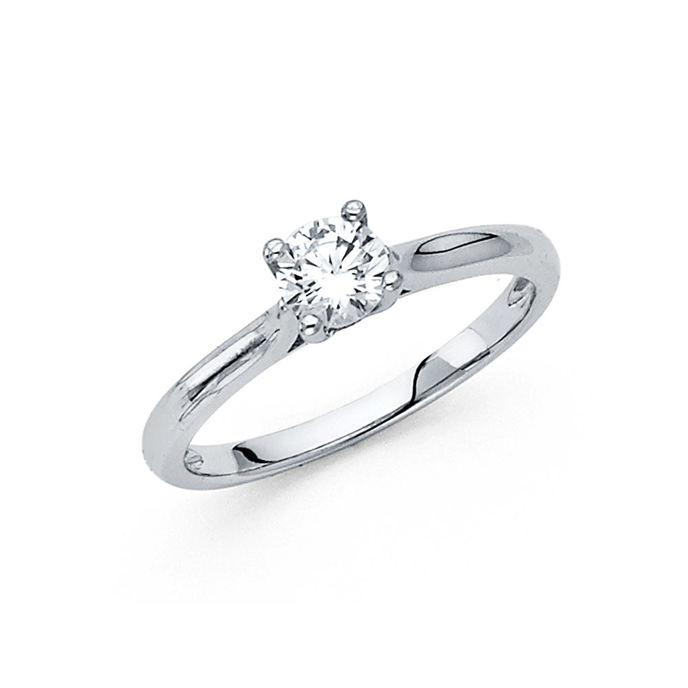 14K White Gold Women’s Round Cut Solitaire CZ Engagement Ring