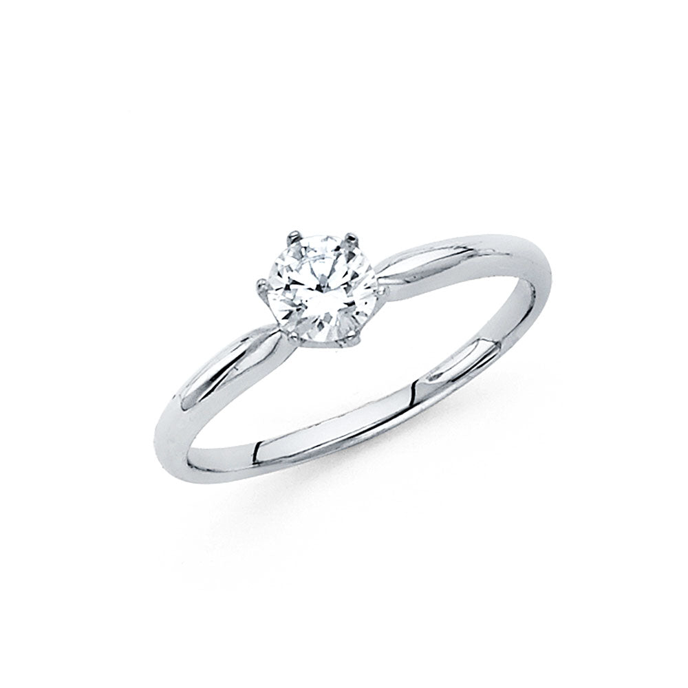 14K White Gold Women’s Round Cut Solitaire CZ Engagement Ring