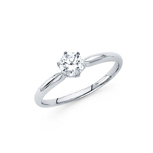 14K White Gold Women’s Round Cut Solitaire CZ Engagement Ring
