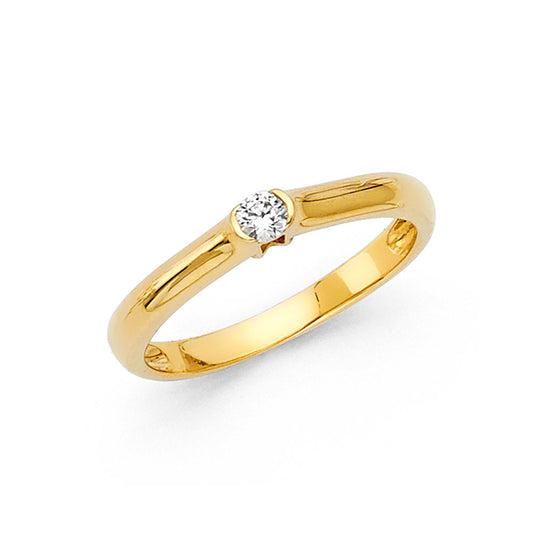 14K Yellow Gold Women’s Round Cut Solitaire CZ Ring