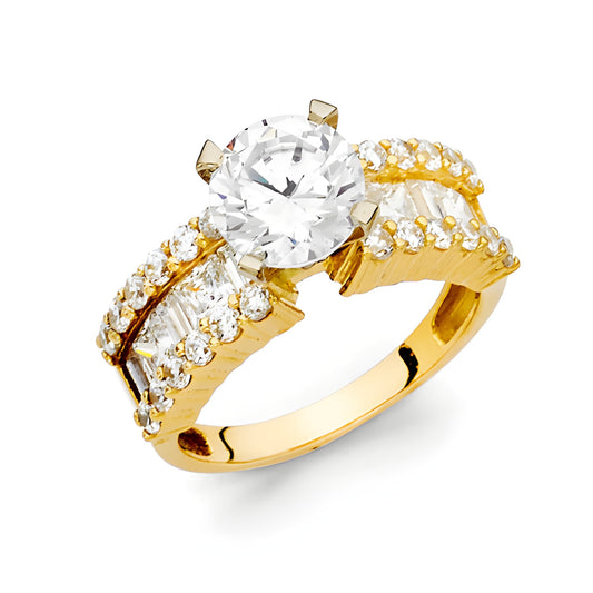 2.75-CT V-Prong Round & Princess-Cut Engagement Ring in 14K Yellow Gold