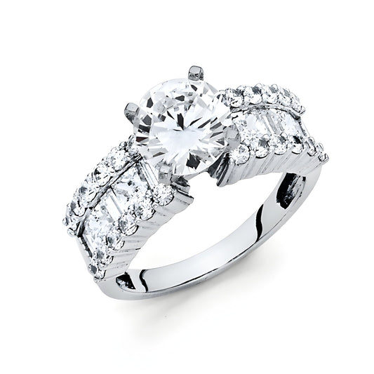2.75-CT V-Prong Round & Princess-Cut Engagement Ring in 14K White Gold