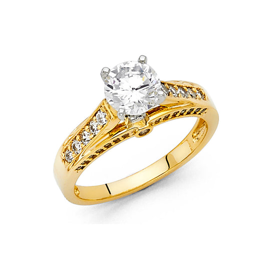14K Yellow Gold Women’s Solitaire Design CZ Ring with Side CZ Accents