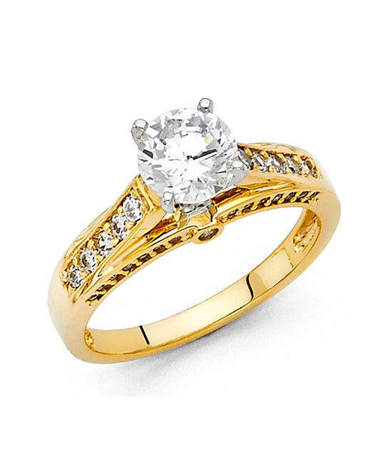 14K Yellow Gold Women’s Solitaire Design CZ Ring with Side CZ Accents
