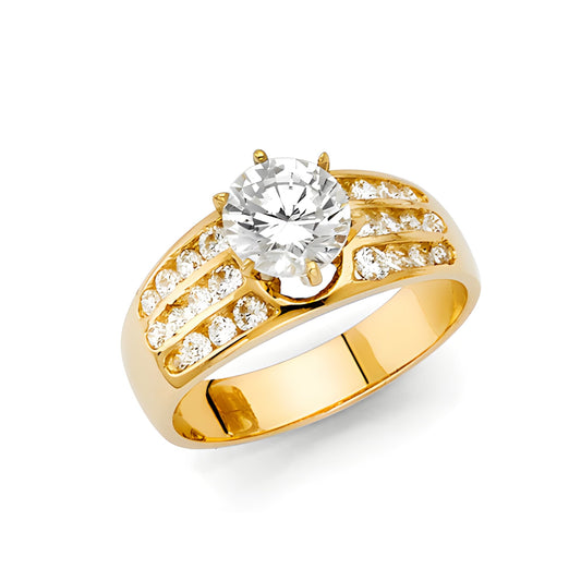1.25-CT Six-Prong & Channel Side Round-Cut CZ Engagement Ring in 14K Yellow Gold