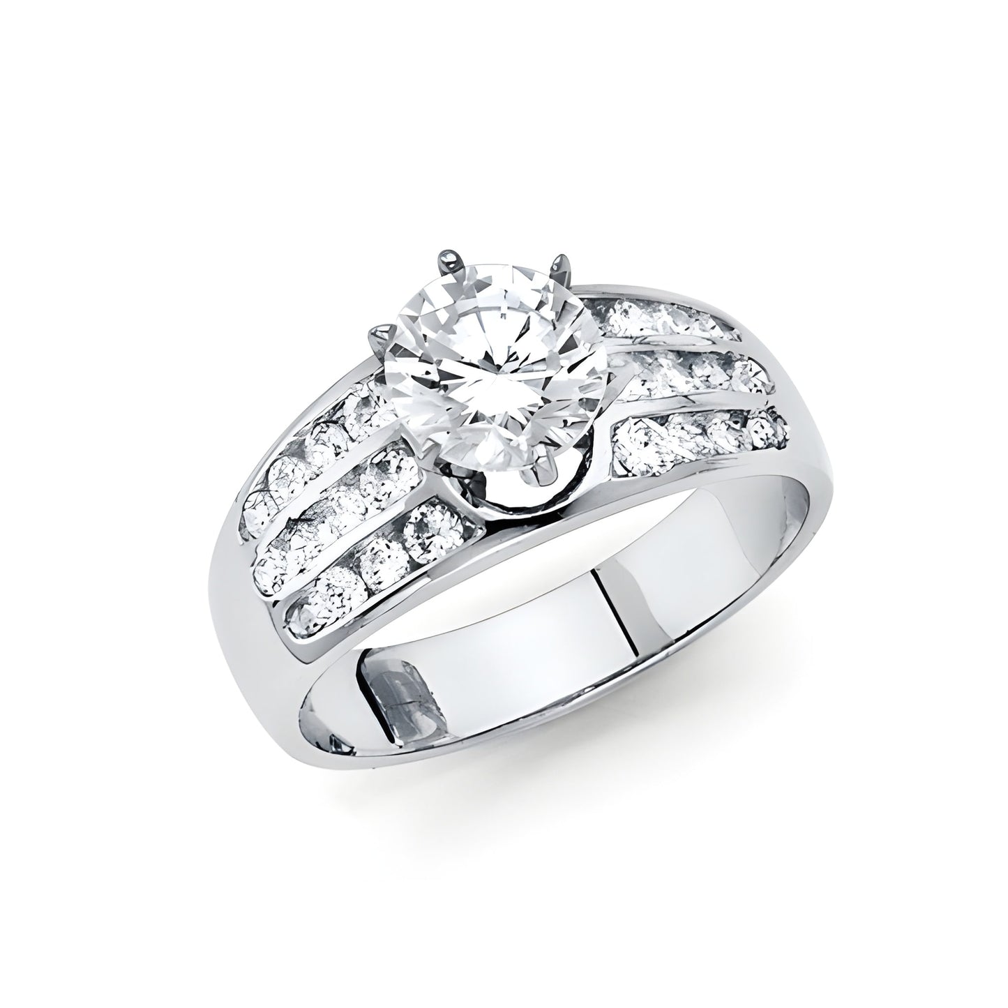 1.25-CT Six-Prong & Channel Side Round-Cut CZ Engagement Ring in 14K White Gold
