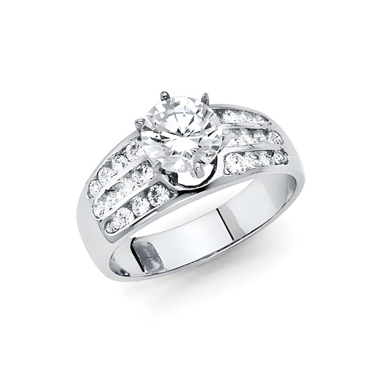 1.25-CT Six-Prong & Channel Side Round-Cut CZ Engagement Ring in 14K White Gold