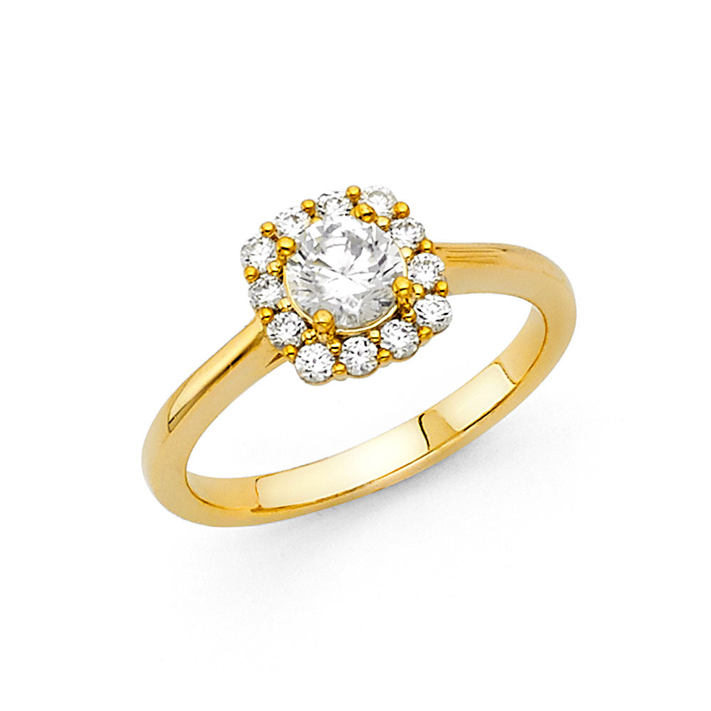 14K Yellow Gold Women’s Round Halo CZ Engagement Ring