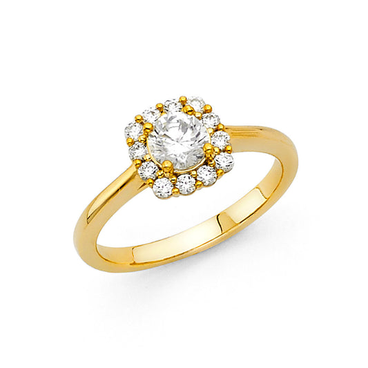 14K Yellow Gold Women’s Round Halo CZ Engagement Ring