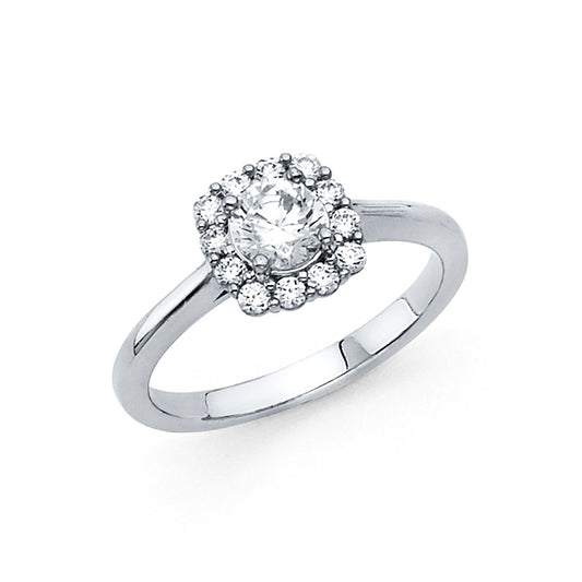 14K White Gold Women’s Round Halo CZ Engagement Ring