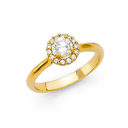 14K Yellow Gold Women’s Round Halo CZ Engagement Ring