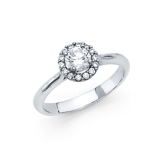 14K White Gold Women’s Round Halo CZ Engagement Ring