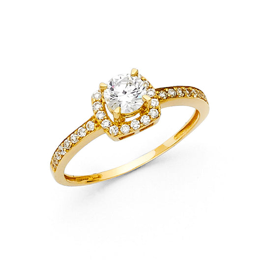 14K Yellow Gold Women’s Round Halo Cubic Zirconia Engagement Ring