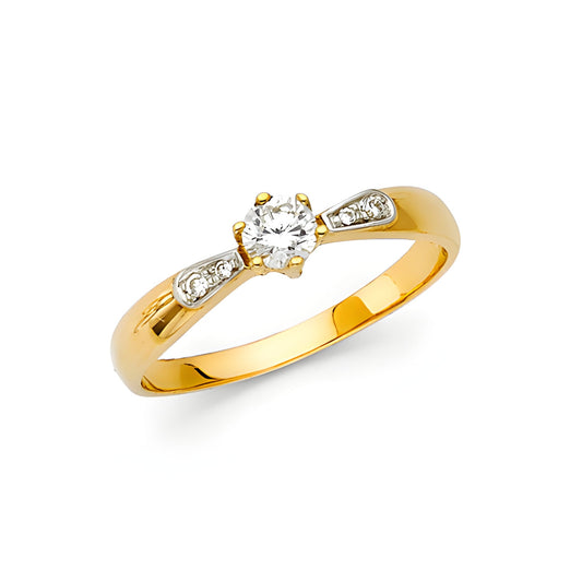 6-Prong Basekt Set & Pave CZ Engagement Ring in 14K Yellow Gold