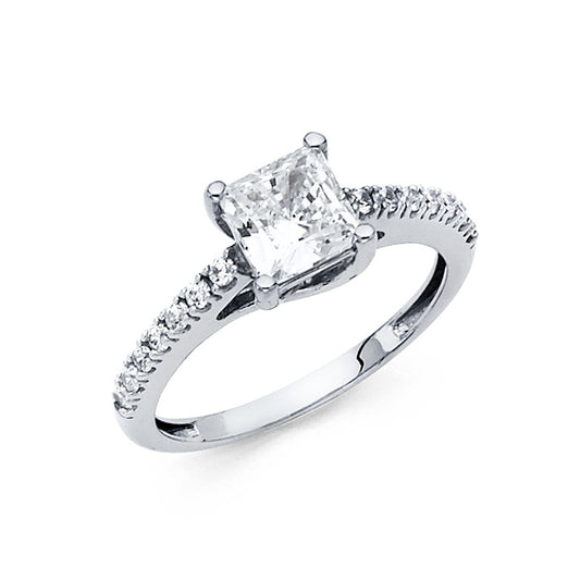 14K White Gold Women’s Princess Cut Cubic Zirconia Engagement Ring