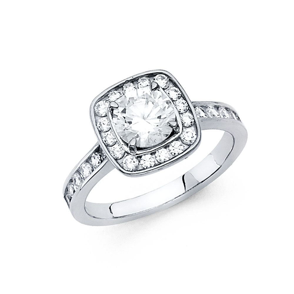 1.25 ct Square Halo Round-Cut with Channel Side CZ Wedding Ring in 14K White Gold