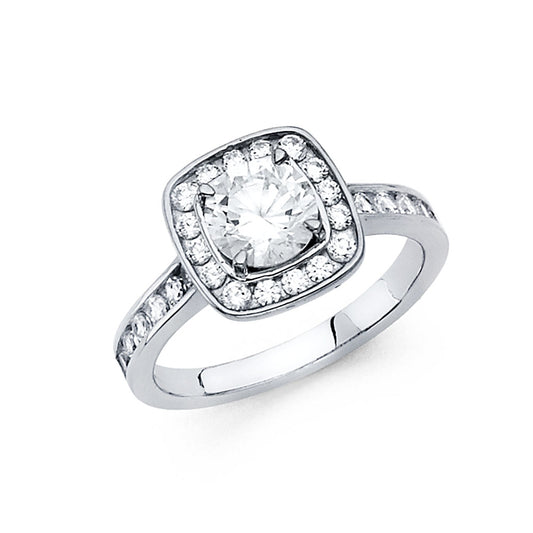 1.25 ct Square Halo Round-Cut with Channel Side CZ Wedding Ring in 14K White Gold
