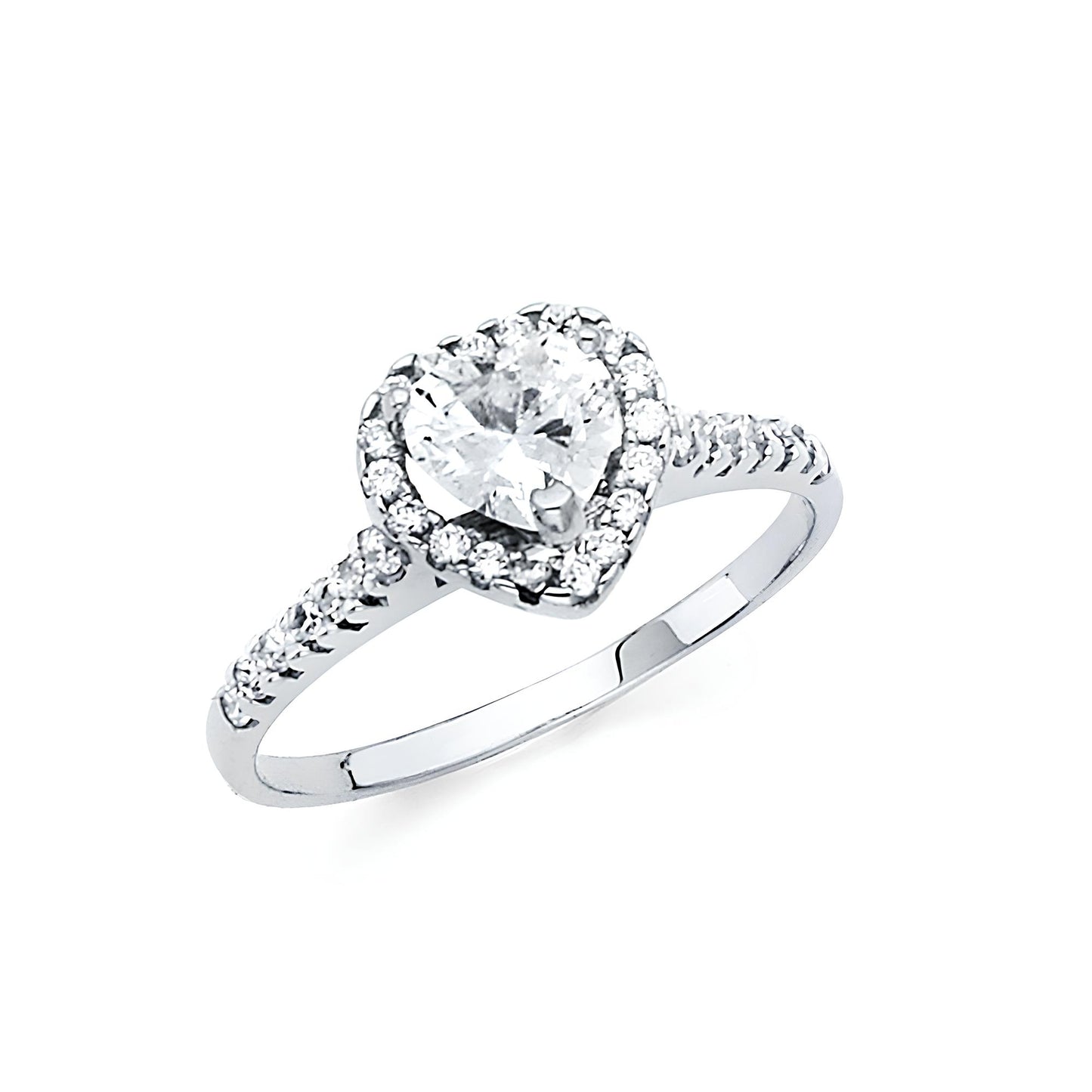 Heart Shaped Halo CZ Engagement Ring in 14K White Gold