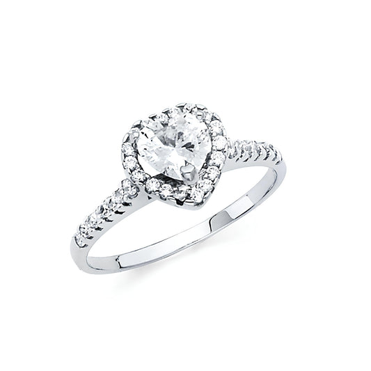 Heart Shaped Halo CZ Engagement Ring in 14K White Gold