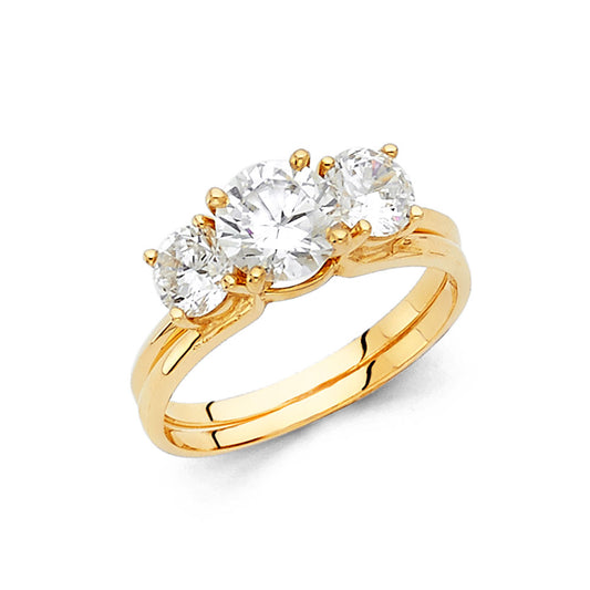 14K Yellow Gold Women’s Solitaire Design 2-Piece CZ Ring Set