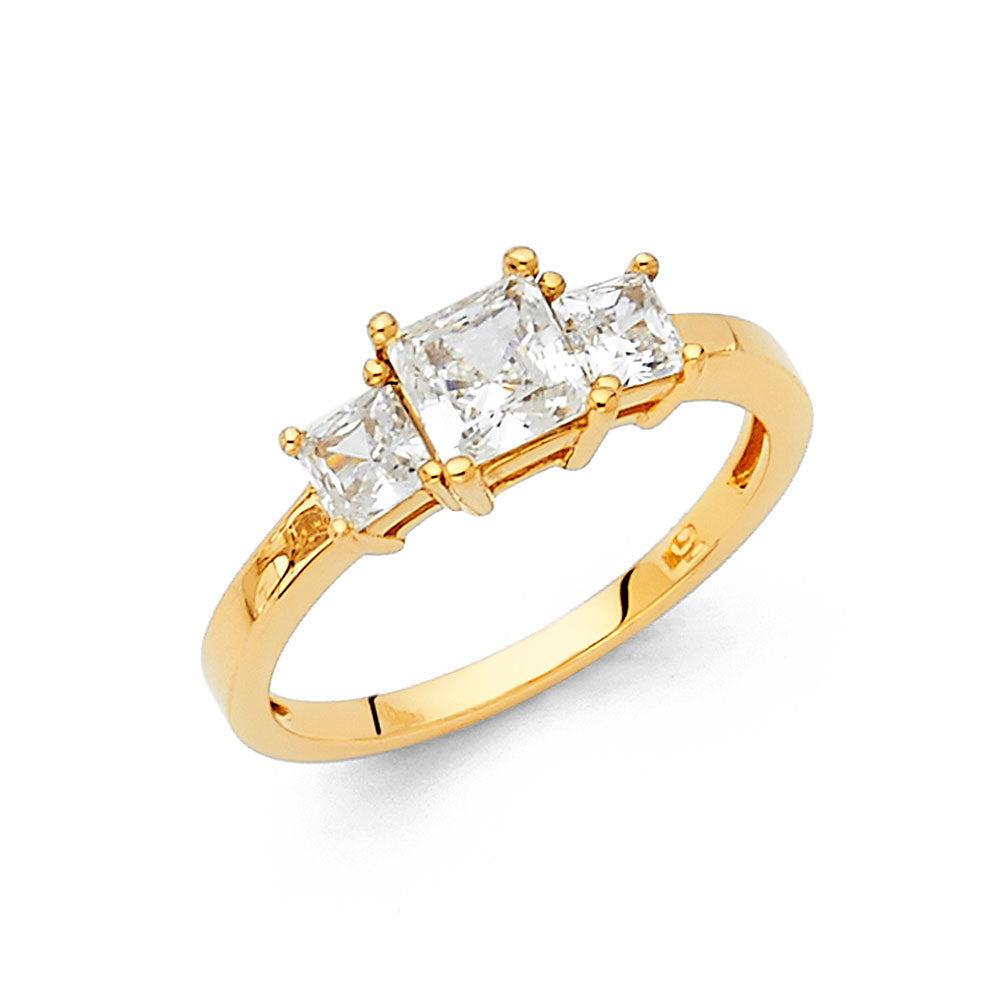 14K Yellow Gold Women’s Three-Stone Cubic Zirconia Engagement Ring