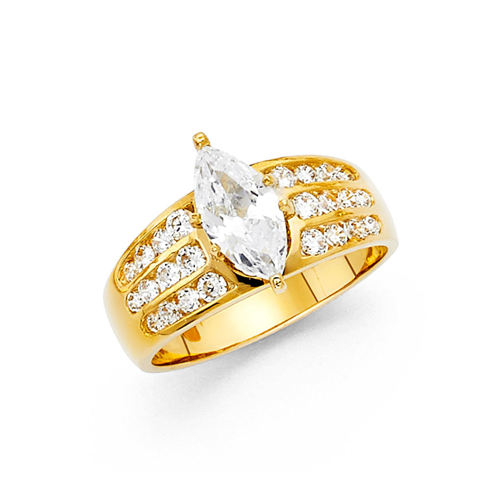 14K Yellow Gold Marquise Cut Solitaire CZ Ring