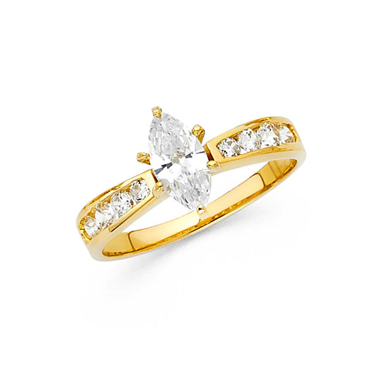 14K Yellow Gold Marquise Cut Solitaire CZ Ring