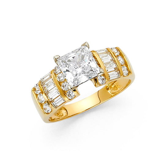 14K Yellow Gold Princess Cut Solitaire CZ Ring