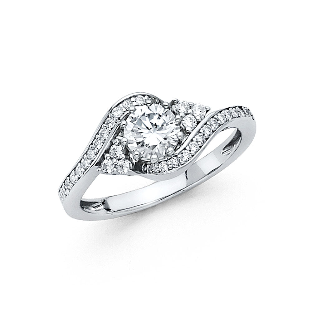 14K White Gold Women’s Round Cut Halo Solitaire CZ Ring