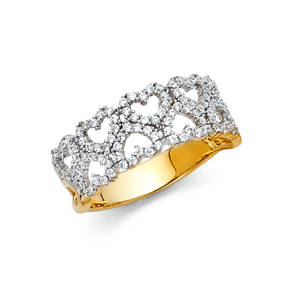 14K Two-Tone Gold Heart Design CZ Ring