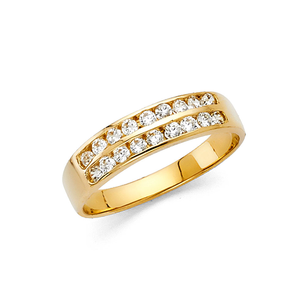 14K Yellow Gold 2-Row Round CZ Wedding Band
