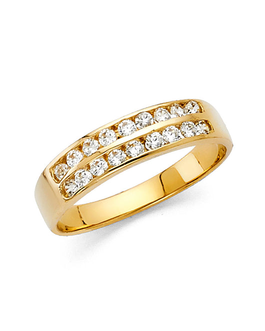 14K Yellow Gold 2-Row Round CZ Wedding Band