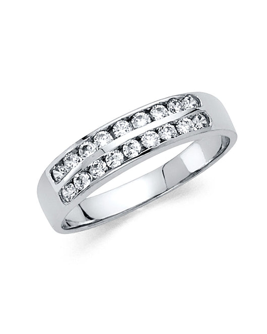 14K White Gold 2-Row Round CZ Wedding Band