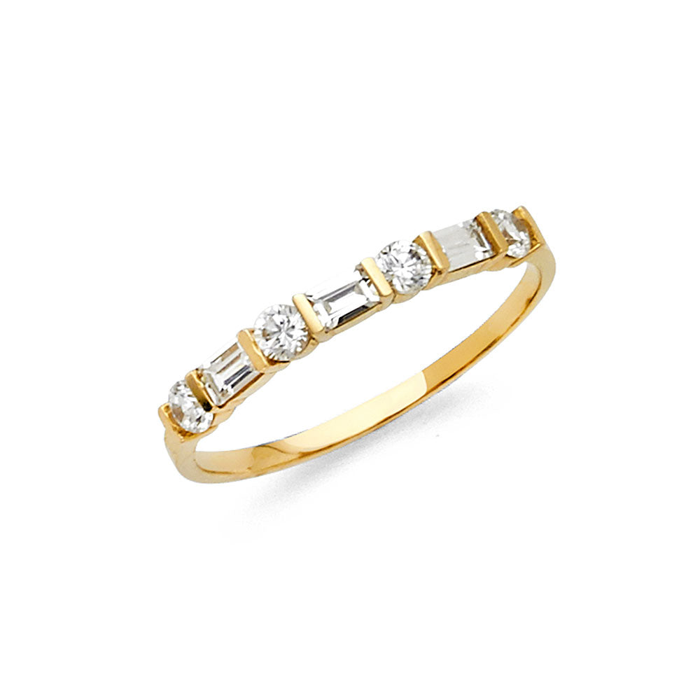 14K Yellow Gold Alternating Round & Baguette Cut CZ Band Ring