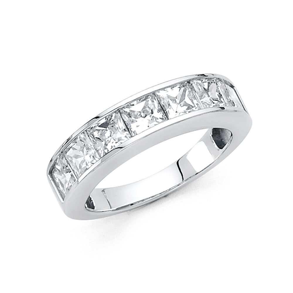 14K White Gold CZ Channel Set Wedding Band